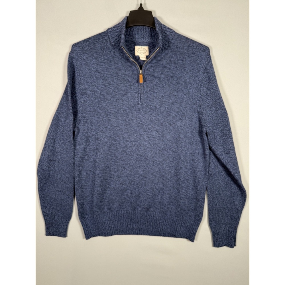 St. Johns Bay Blue Sweater Men Large Quarter Zip Mock Turtleneck 100% Cotton EUC